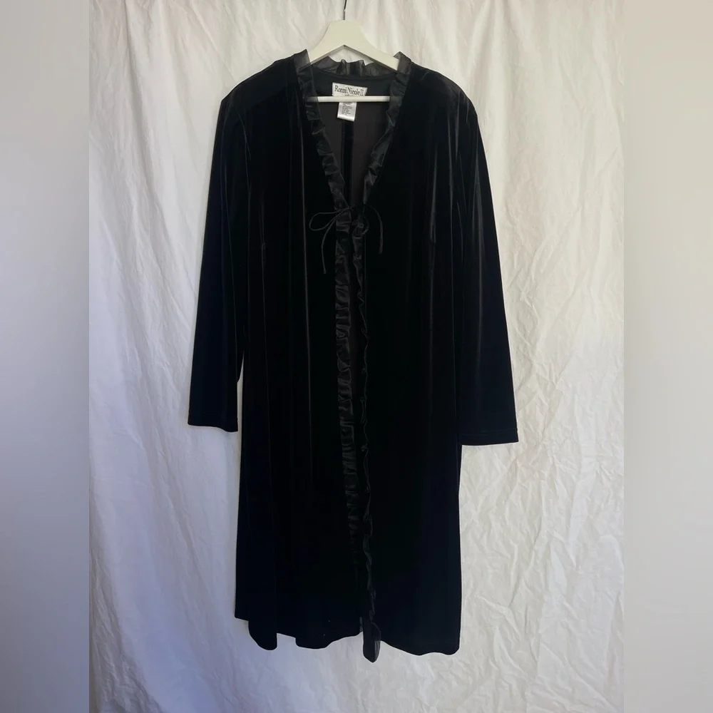 Vintage Ronni Nicole Velvet Ruffle Trim Duster kimono Romantic Gothic Size X3